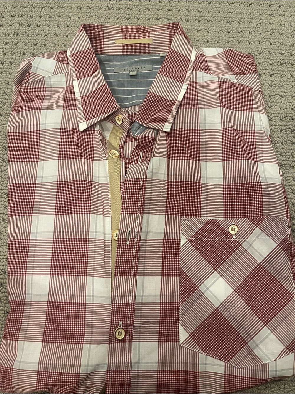 Ted Baker London Red and White Plaid Button-Down Shirt with Contrast Trim